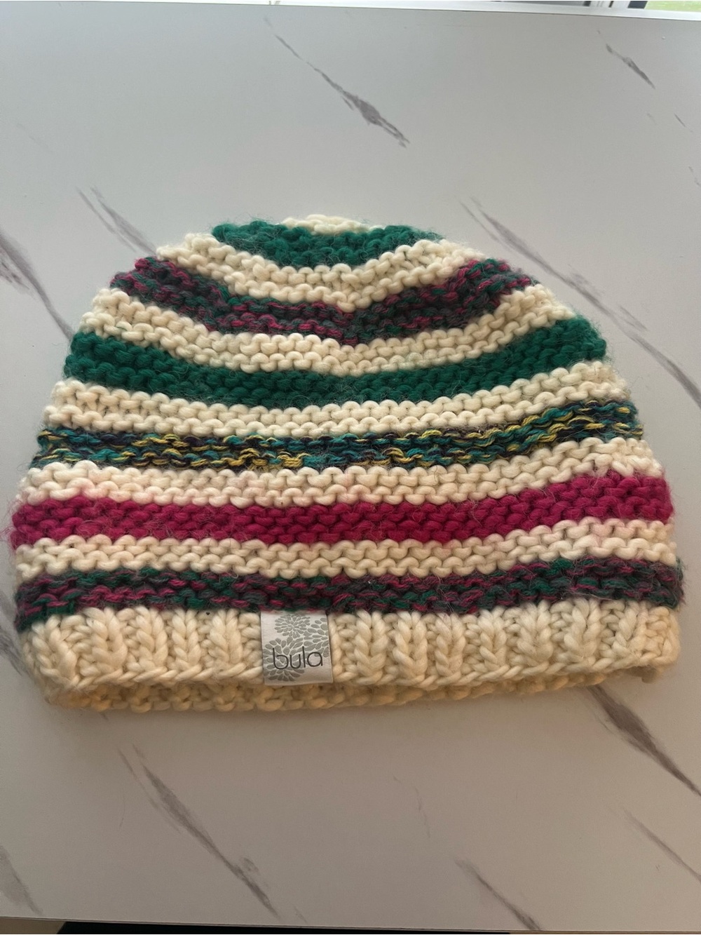 Bula Striped Knit Beanie - Cream, Green & Pink